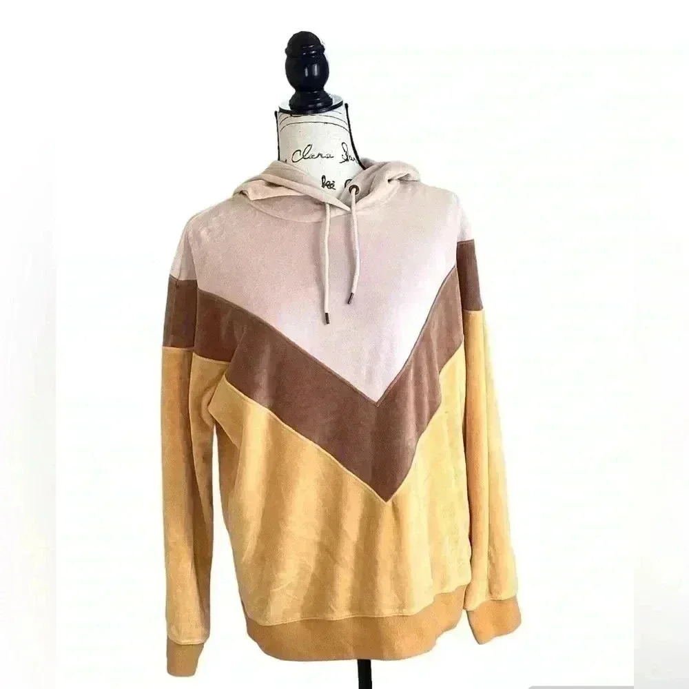 ROXY Velour Hoodie Golden Glow Yellow Chasing Waves Surf Beach Wear Women Size L - Picture 2 of 6